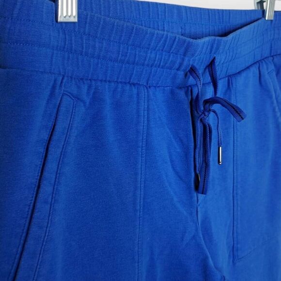 T by Talbots Women's Petite Relaxed Crop Pants Blue Cotton Pull On Elastic Waist - Picture 2 of 6